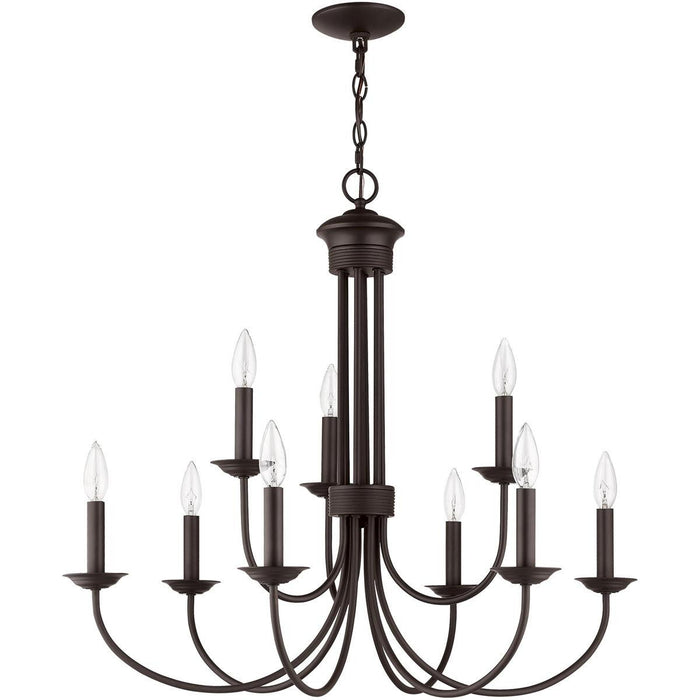 27" Nine Light Dimmable Chandelier With Shades - Bronze