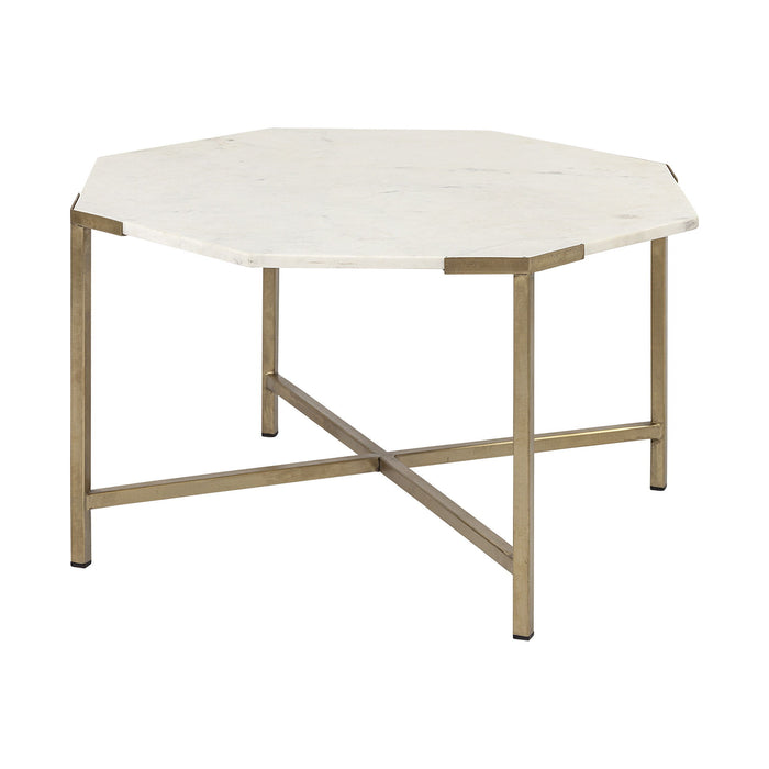 Genuine Marble And Metal Octagon Coffee Table - White And Gold