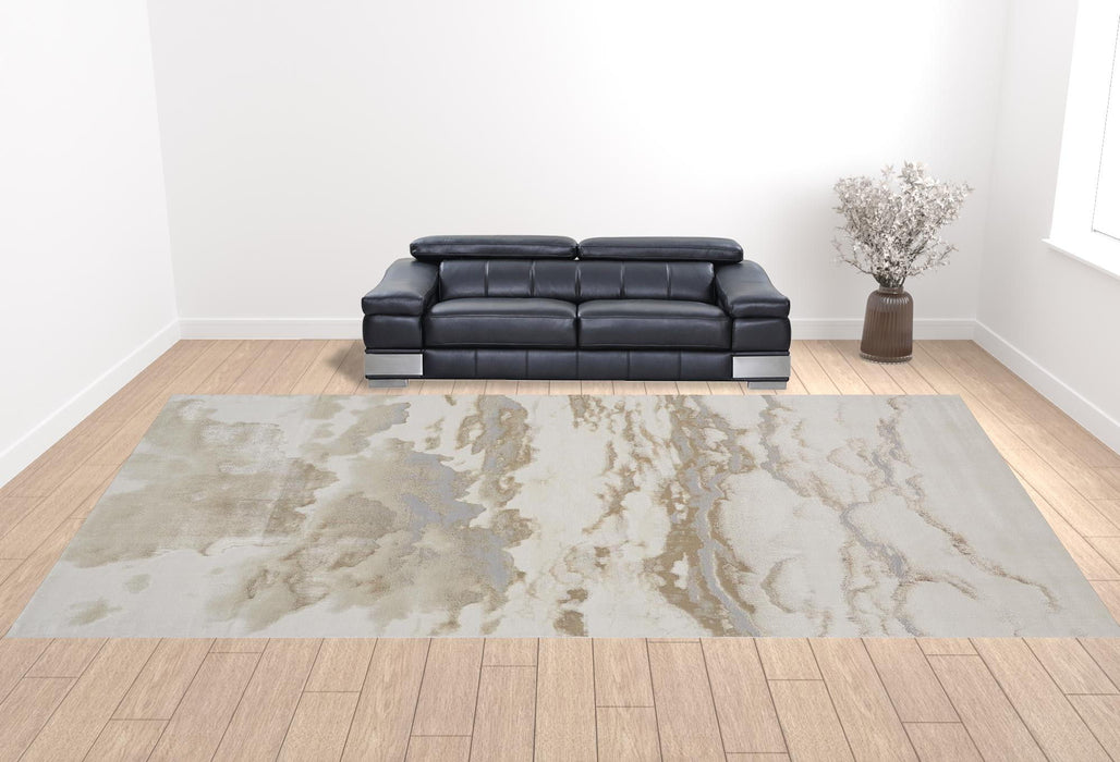 13' X 20' Abstract Area Rug - Ivory Tan And Gray