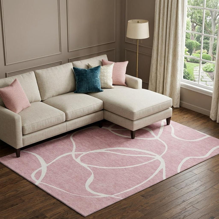 10' X 14' Abstract Washable Area Rug With UV Protection (678664) - Pink / Ivory