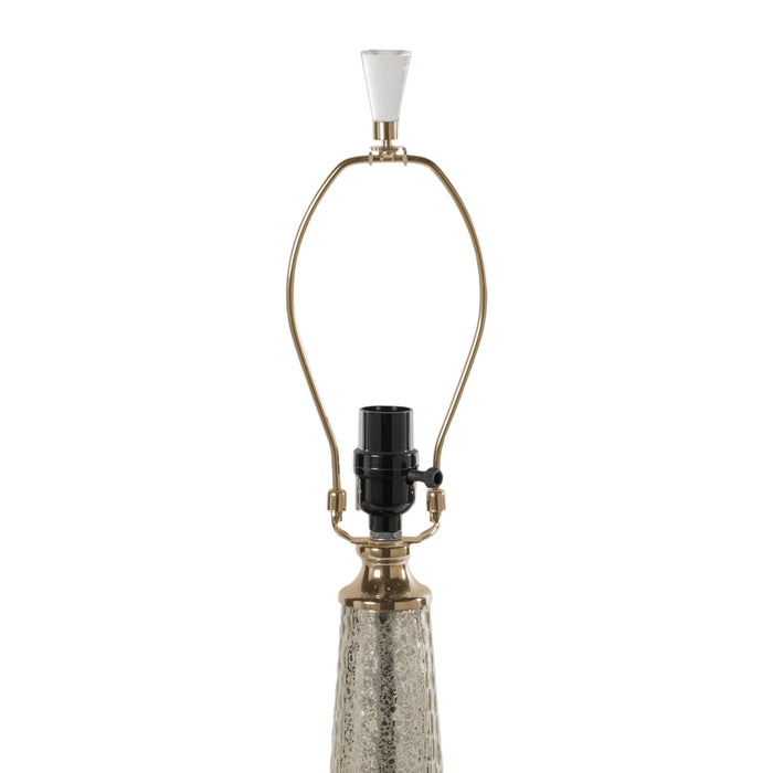 32" Metallic Glass LED Table Lamp With Drum Shade - Beige / Silver / Gold