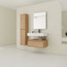 Modern Giga wall-mounted 30-inch bathroom vanity with resin sink and side cabinets in imitation oak finish.