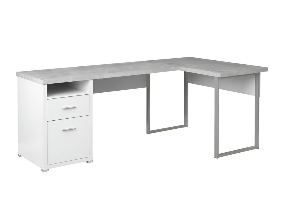 47" x 78" x 30" L Shape Computer Desk With Two Drawers - Gray And Silver