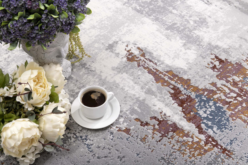 8' x 11' Abstract Modern Area Rug - Gray And Ivory