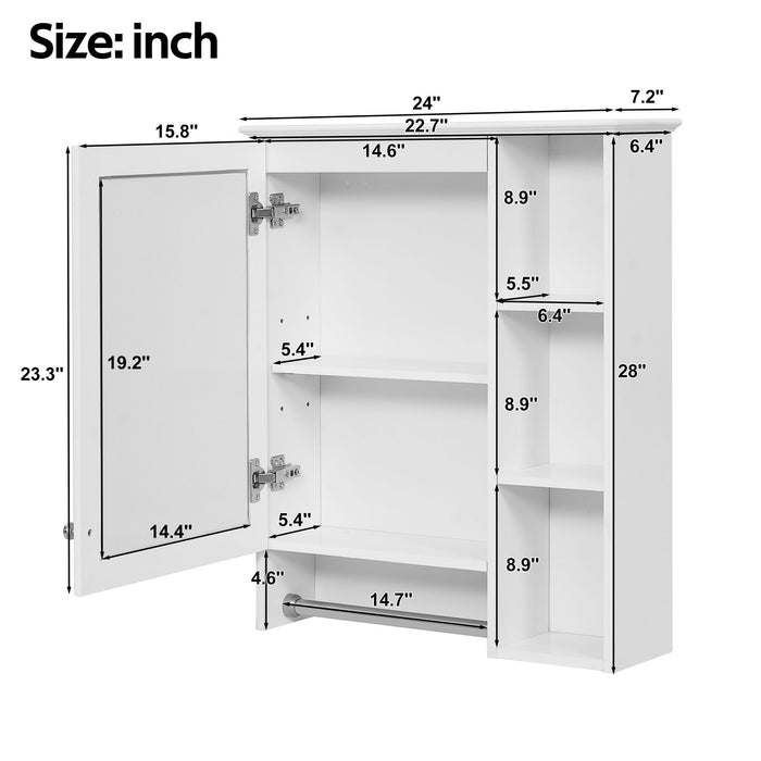 Giga modern 3-in-1 bathroom mirror cabinet with adjustable shelf and towel bar, featuring sleek design and mirrored front.