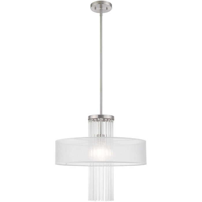 Metal Dimmable Chandelier With Shades - Nickel / Clear