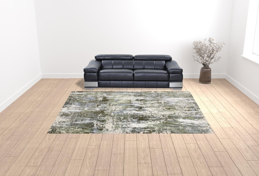 10' x 13' Abstract Power Loom Stain Resistant Area Rug - Green Blue Gray Ivory And Brown