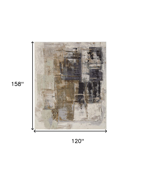 10' x 13.2' Abstract Power Loom Area Rug - Gray Black And Brown