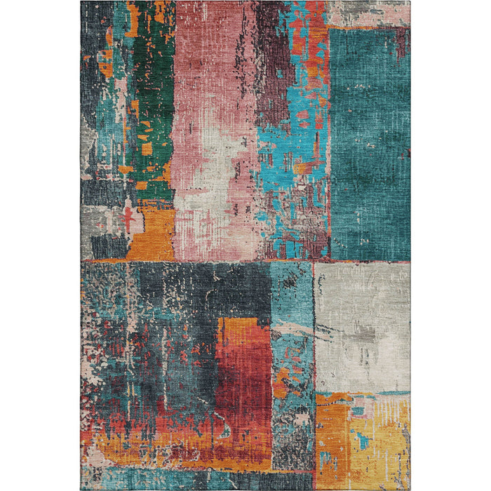 10' X 14' Abstract Washable Area Rug With UV Protection (706241) - Teal / Orange / Pink