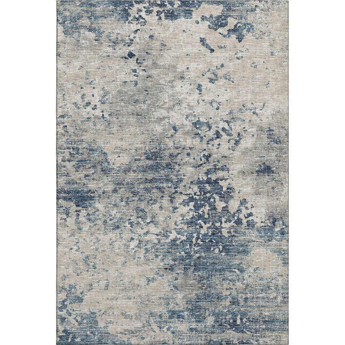 9' X 12' Abstract Washable Area Rug Polyester With UV Protection - Blue / Ivory