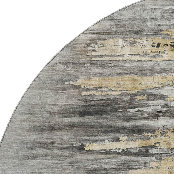8' Abstract Washable Round Rug With UV Protection - Gray And Gold