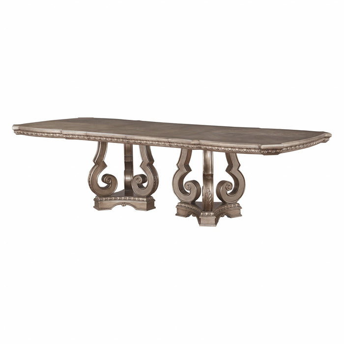 76" Solid Wood Double Pedestal Base Dining Table - Champagne