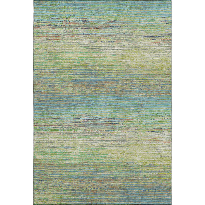10' X 14' Striped Washable Area Rug With UV Protection (692607) - Artichoke Green / Blue / Copper
