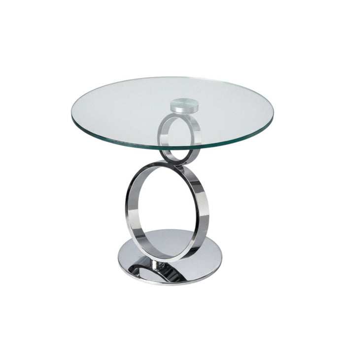 Glass And Metal Round Pedestal End Table - Clear / Silver