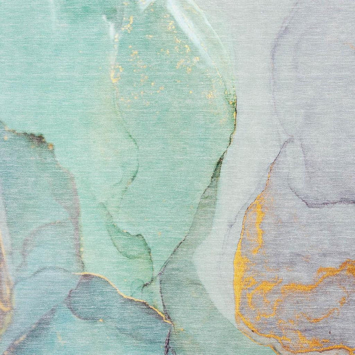 9' X 12' Abstract Washable Area Rug With UV Protection (646845) - Teal / Gold / Ivory
