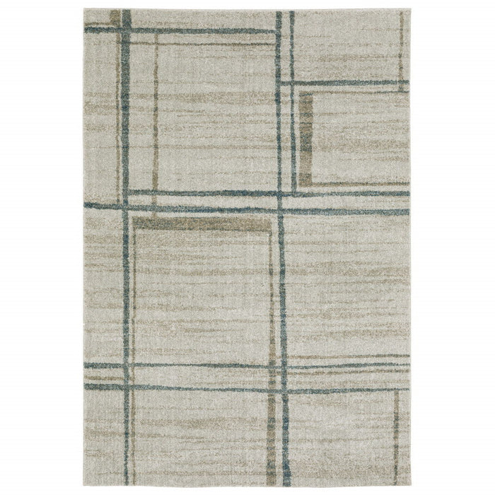 7' x 10' Geometric Power Loom Area Rug - Gray Teal Beige And Tan
