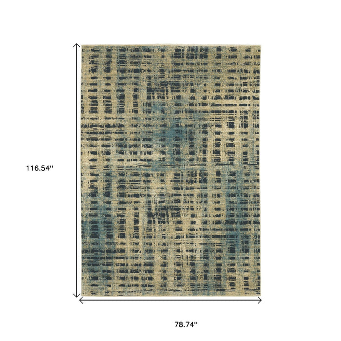 7' X 10' Geometric Area Rug - Beige / Blue