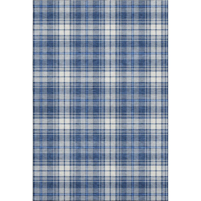 10' X 14' Plaid Washable Area Rug With UV Protection (678251) - Navy Blue / Ivory