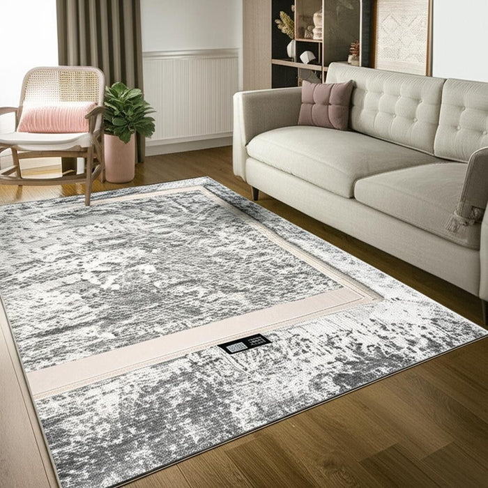 8' Abstract Washable Round Rug With UV Protection (610029) - Gray / White / Brown