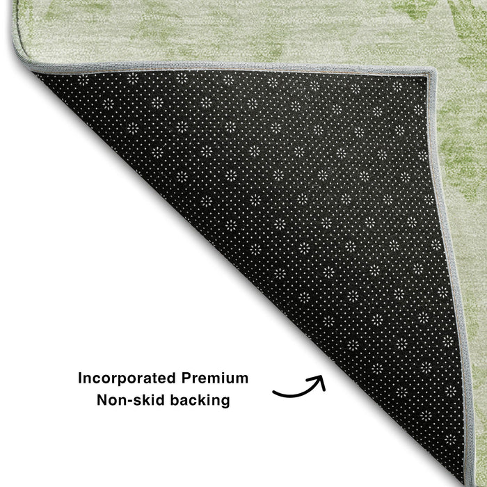 10' X 14' Floral Washable Area Rug With UV Protection (657689) - Artichoke Green / Ivory