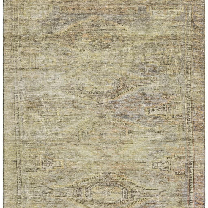 10' X 14' Abstract Geometric Washable Area Rug With UV Protection (695372) - Artichoke Green / Gold / Beige