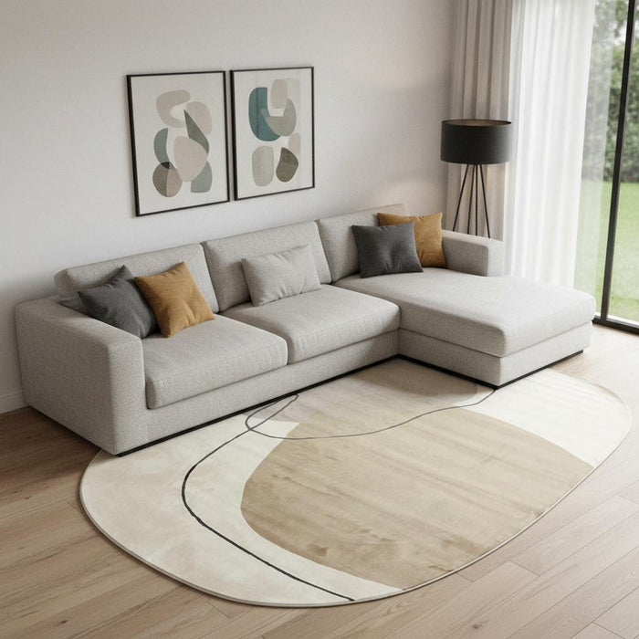 7' X 9' Abstract Oval Rug (722638) - Beige / Cream / Tan