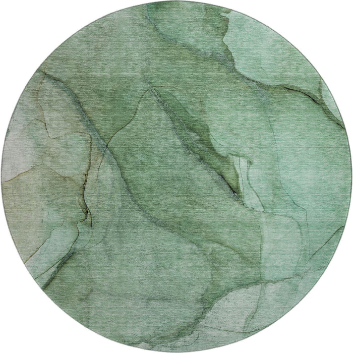 8' Abstract Washable Round Rug With UV Protection (651097) - Green / Ivory