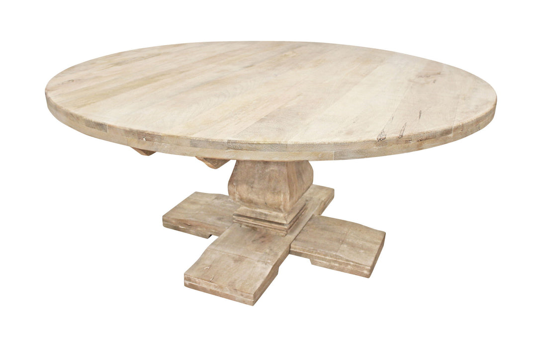 70" Rounded Solid Wood Pedestal Base Dining Table - Brown