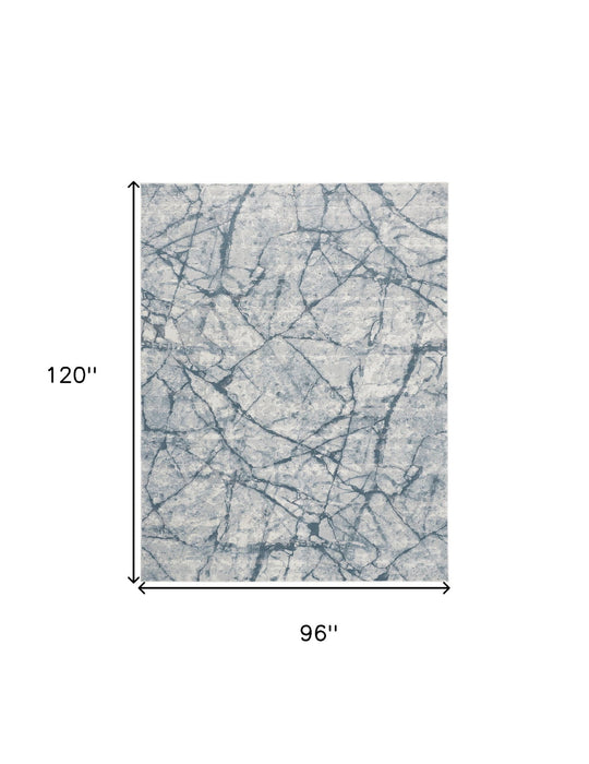 8' x 10' Abstract Distressed Stain Resistant Area Rug - Blue Gray And Ivory