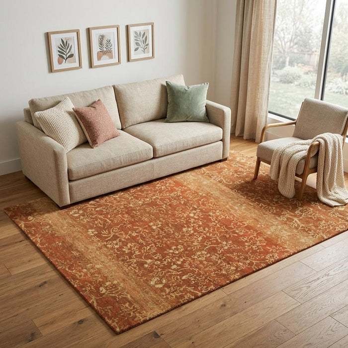 5' X 8' Wool Floral Hand Knotted Area Rug (744140) - Red / Orange / Gold