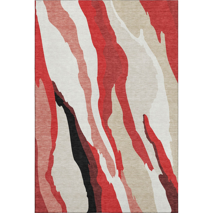 10' X 14' Abstract Washable Area Rug With UV Protection (682151) - Red / Black / Ivory
