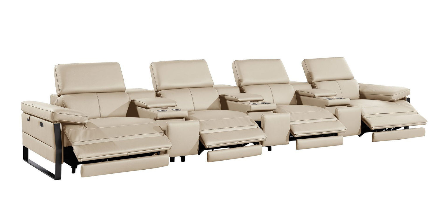 Top Grain Leather Reclining Metal USB Sofa (720351) - Beige