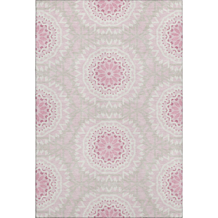 10' X 14' Geometric Washable Area Rug With UV Protection (652275) - Pink / Ivory