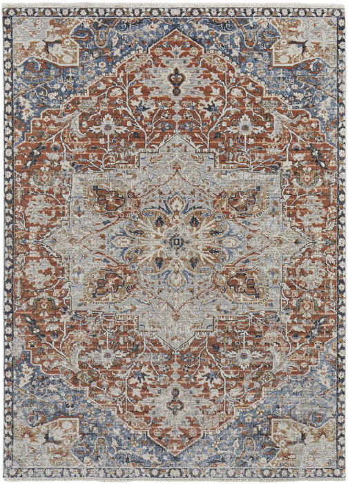 12' x 15' Floral Power Loom Area Rug With Fringe - Orange Ivory And Blue