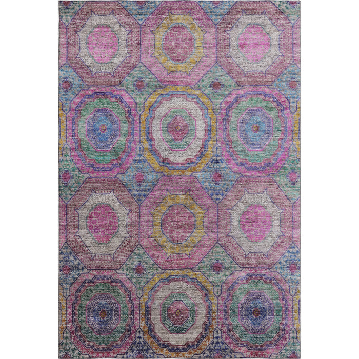 10' X 14' Geometric Washable Area Rug With UV Protection (716503) - Pink / Blue