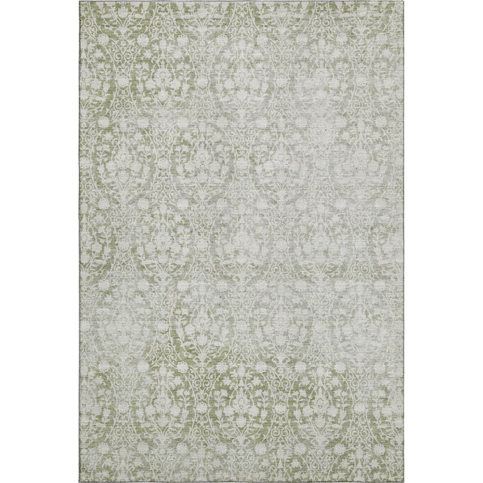 10' X 14' Damask Washable Area Rug With UV Protection (692064) - Artichoke Green / Ivory