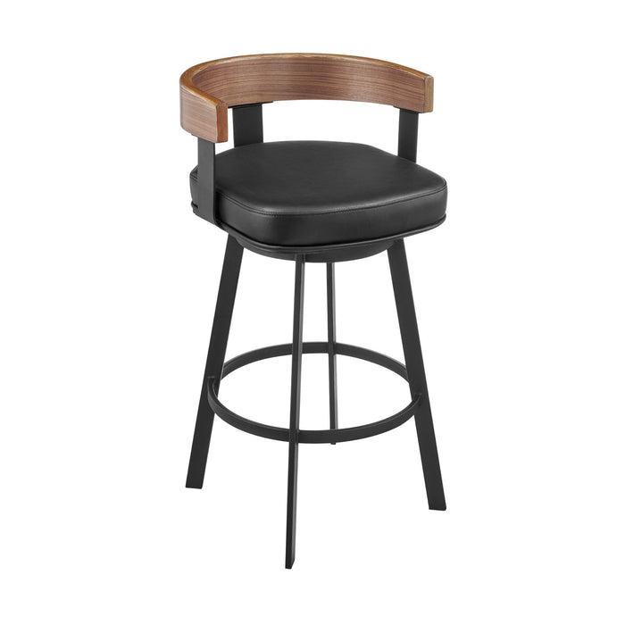 30" Faux Leather And Iron Low Back Height Swivel Bar Chair - Black And Brown