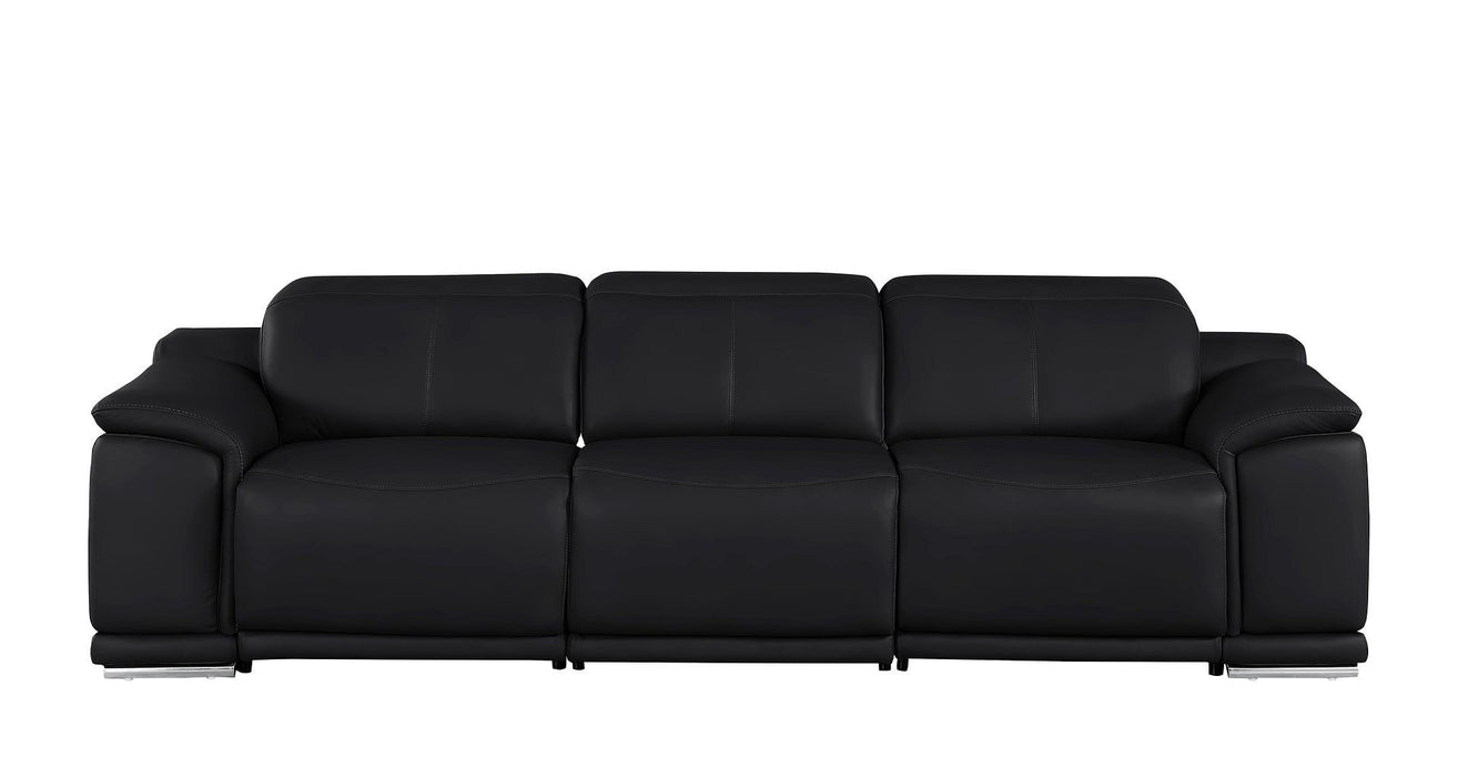 Leather Reclining USB Sofa - Black