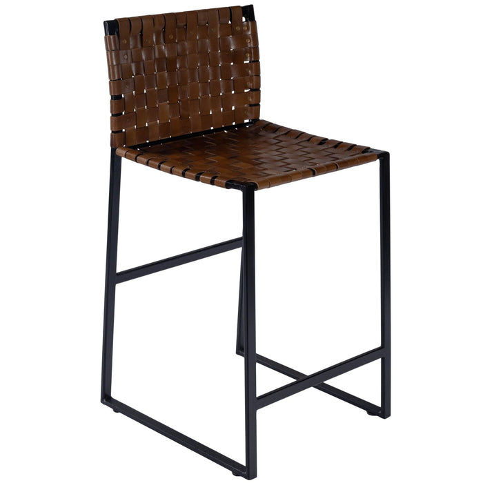 36" Leather And Iron Bar Chair - Brown And Black
