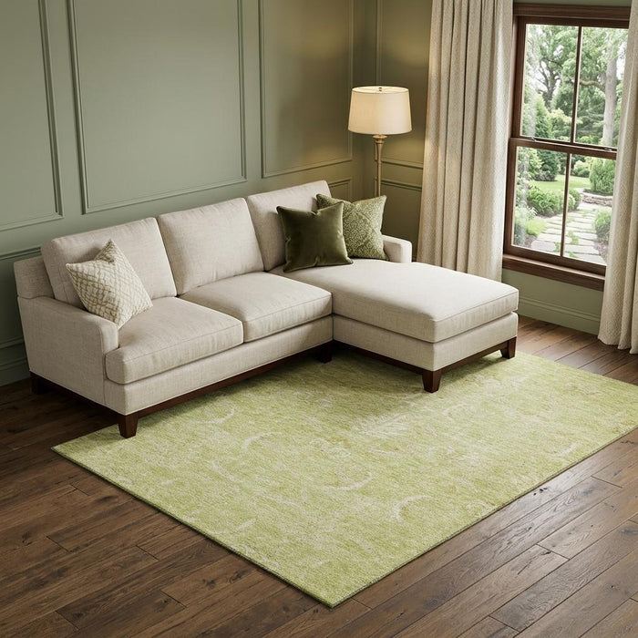 10' X 14' Damask Washable Area Rug With UV Protection (683908) - Artichoke Green / Ivory