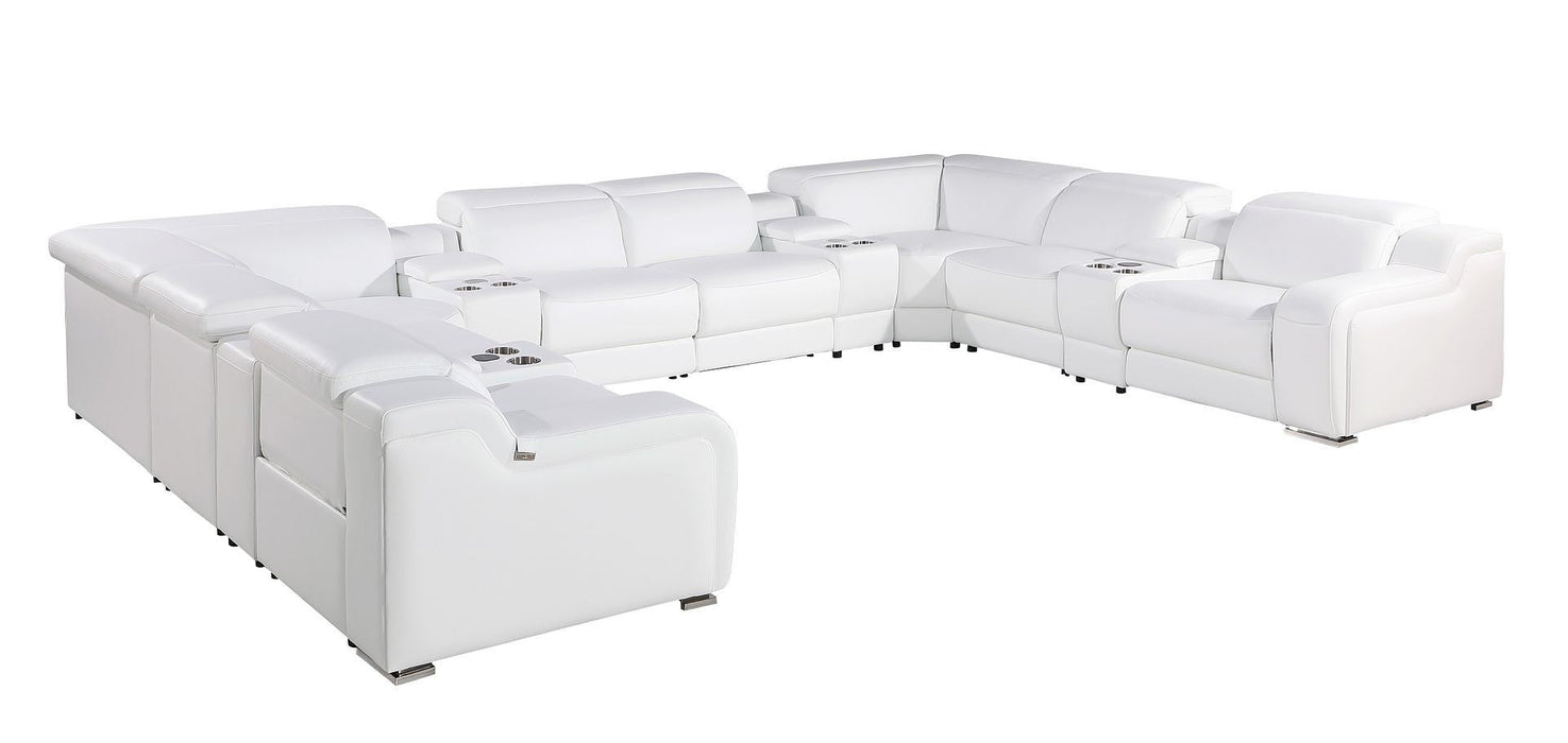 Italian Leather Power Reclining U-Shaped Twelve Piece Corner Sectional With Console - White