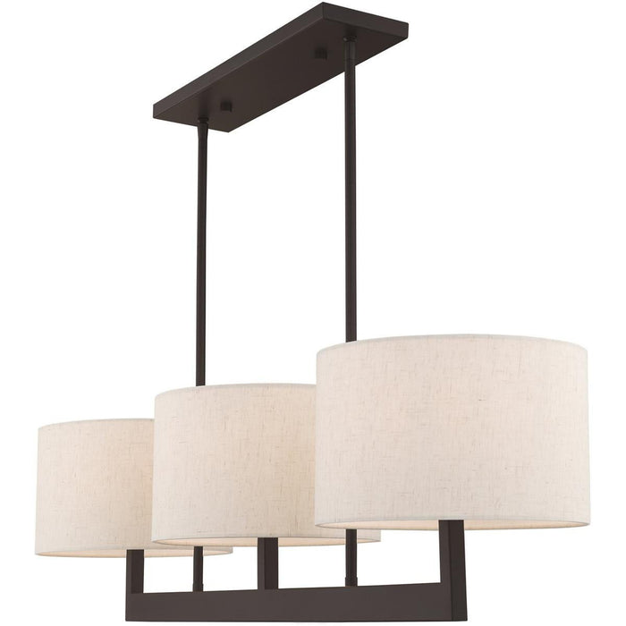 22" Three Light Metal Dimmable Chandelier With Shades - Bronze / Cream
