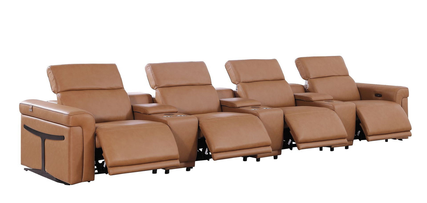 Top Grain Leather Reclining Metal USB Sofa (720375) - Chestnut