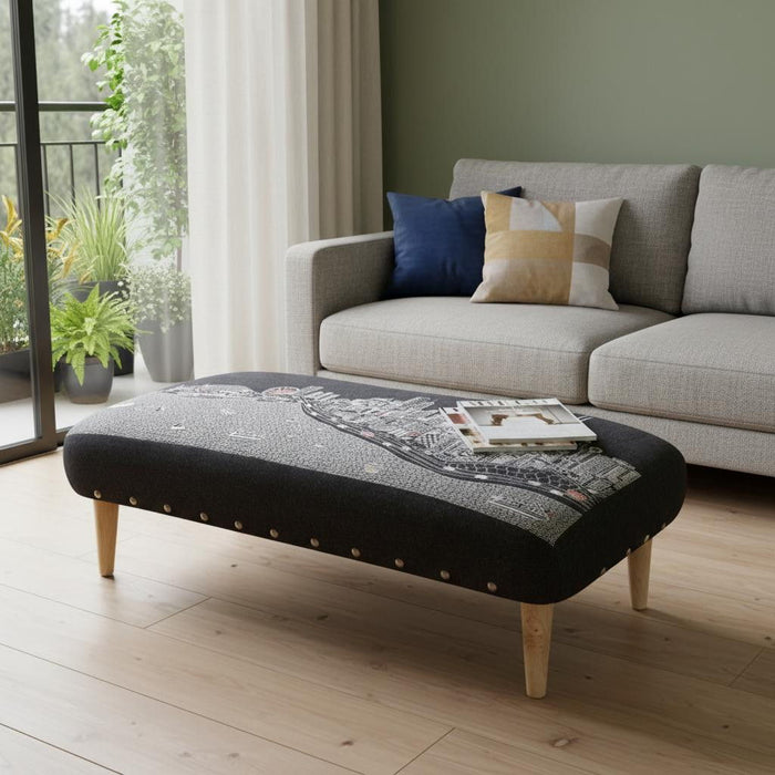 Wool Ottoman 38" - Gray / Brown