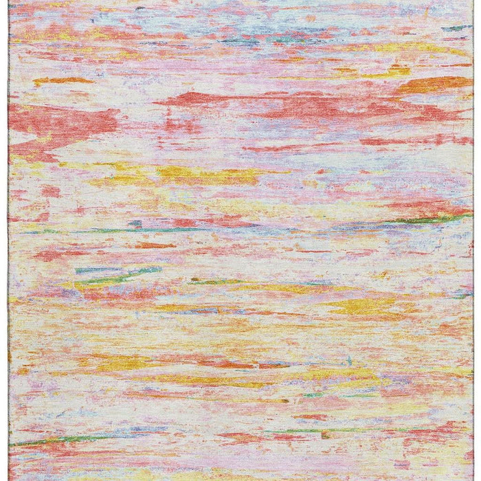 10' X 14' Abstract Washable Area Rug With UV Protection (710136) - Coral / Yellow / Ivory