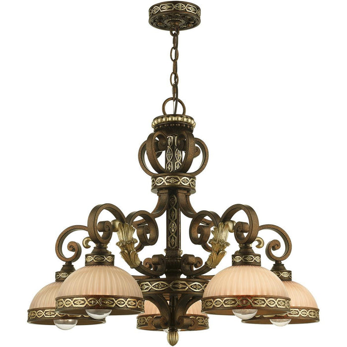 23" Five Light Metal Dimmable Chandelier With Shades - Bronze
