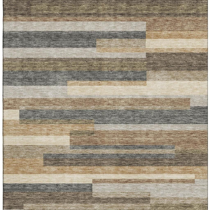 10' X 14' Striped Washable Area Rug With UV Protection - Taupe And Silver
