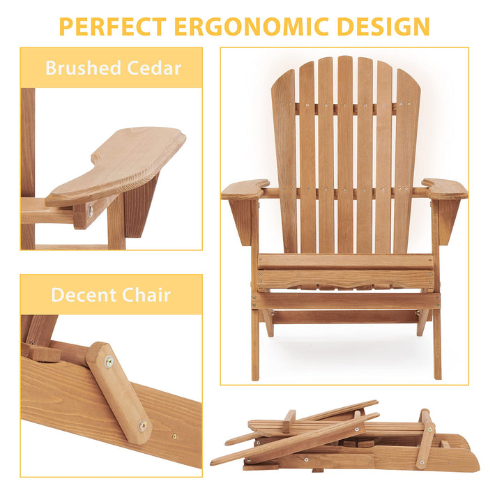 Set of two Giga outdoor wooden Adirondack lounge patio chairs in natural cedar, perfect for garden outdoor relaxation.