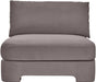 Velvet upholstered armless stationary chair by Meridian Furniture with sleek design and plush fabric for stylish comfort.