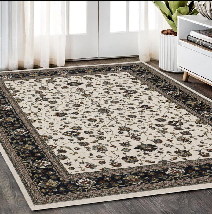 5' X 8' Oriental Polyester Area Rug With Fringe - Ivory